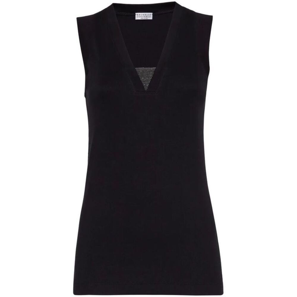 Stretch Cotton Jersey Tank Top With Precious Faux-Layering Women